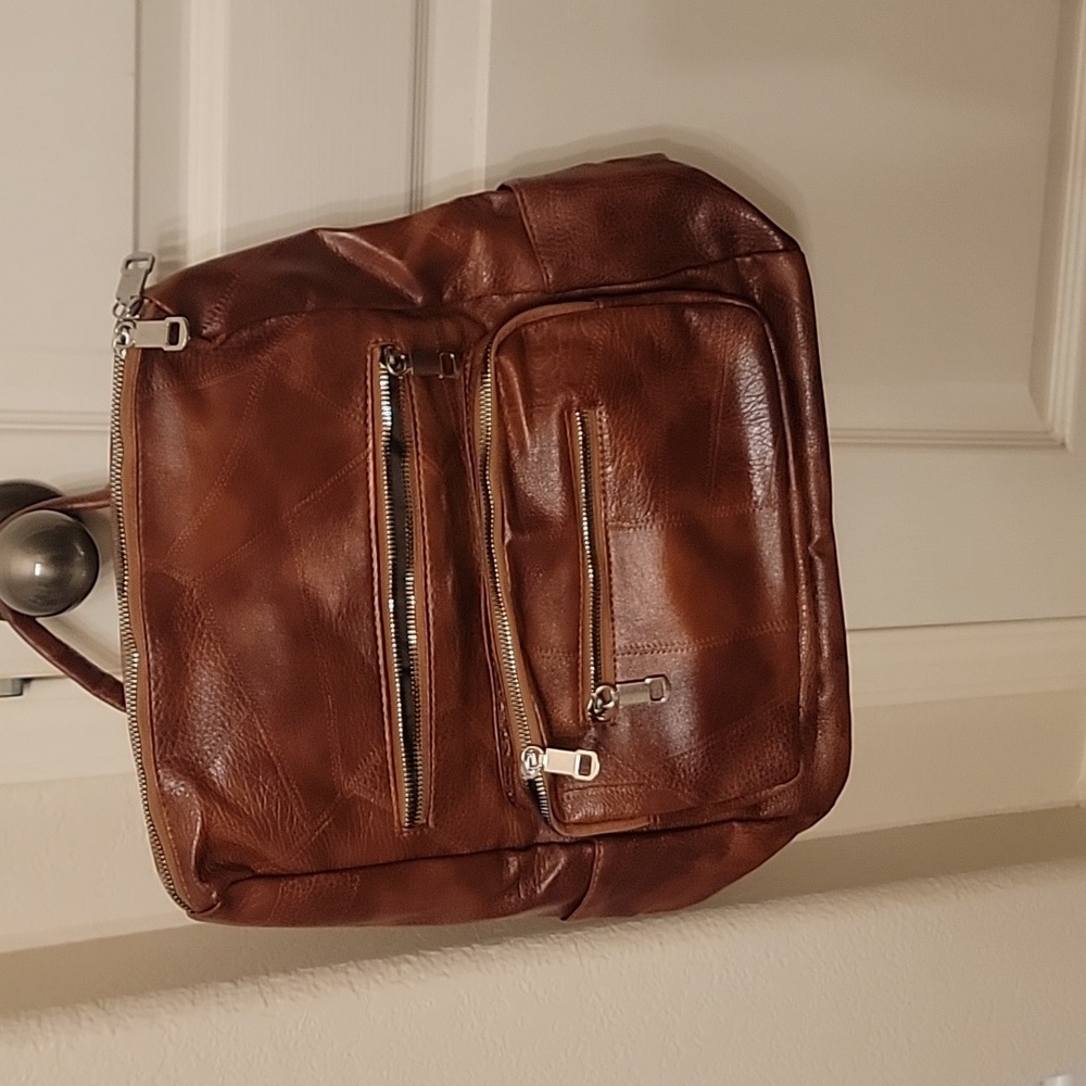 Brown PU leather backpack